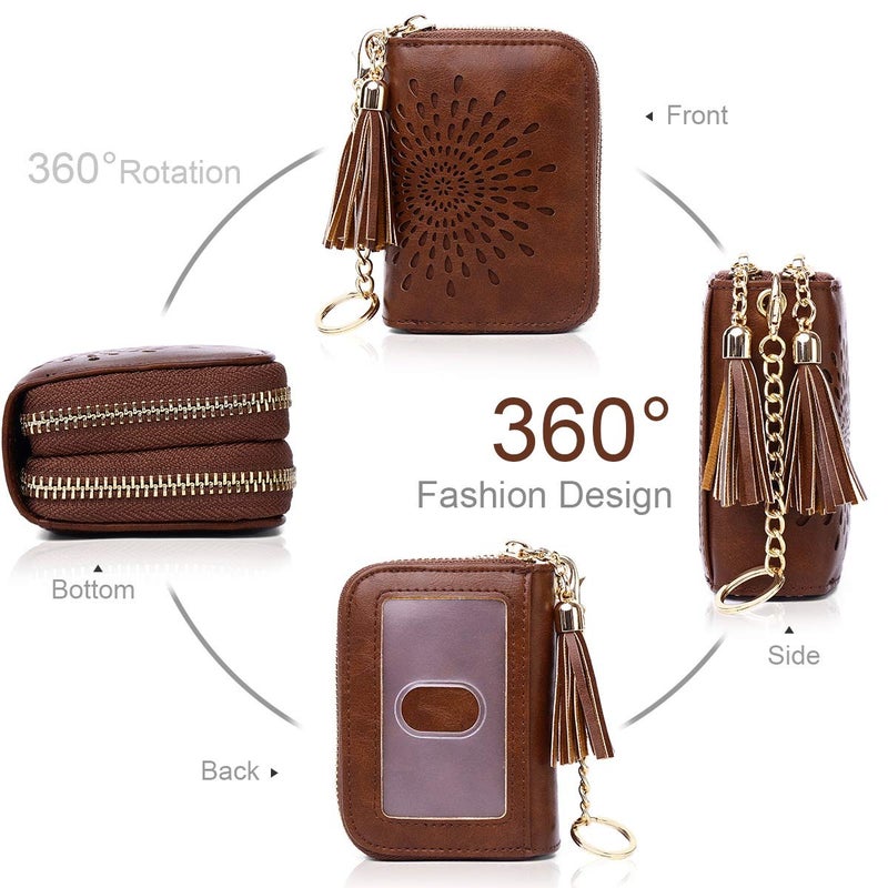 APHISON RFID Credit Card Holder Zipper Card Case Keychain Small Wallet for Women 1942-2 COFFEE - Image 2